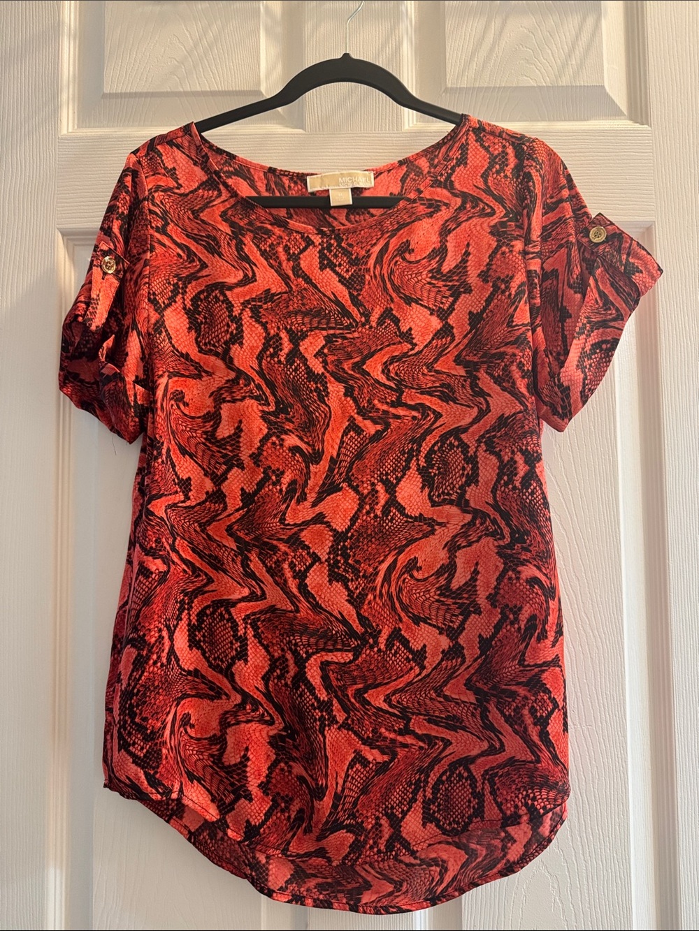 MICHAEL Michael Kors Red and Black Abstract Short Sleeve Top